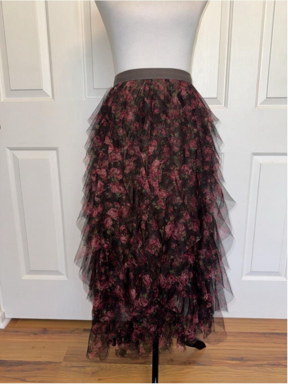 Amber Sky Floral Tulle Midi Skirt Fairycore Romantic Whimsigoth Women's S